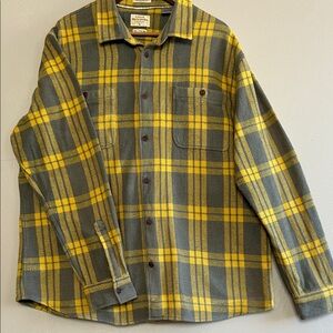 Quicksilver Waterman Collection Yellow and Gray Plaid Flannel Shirt. Size XXL.